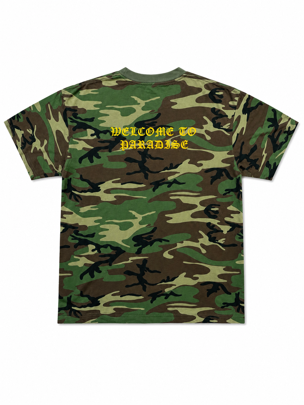 Adult Welcome to Paradise Tee | Green Camo