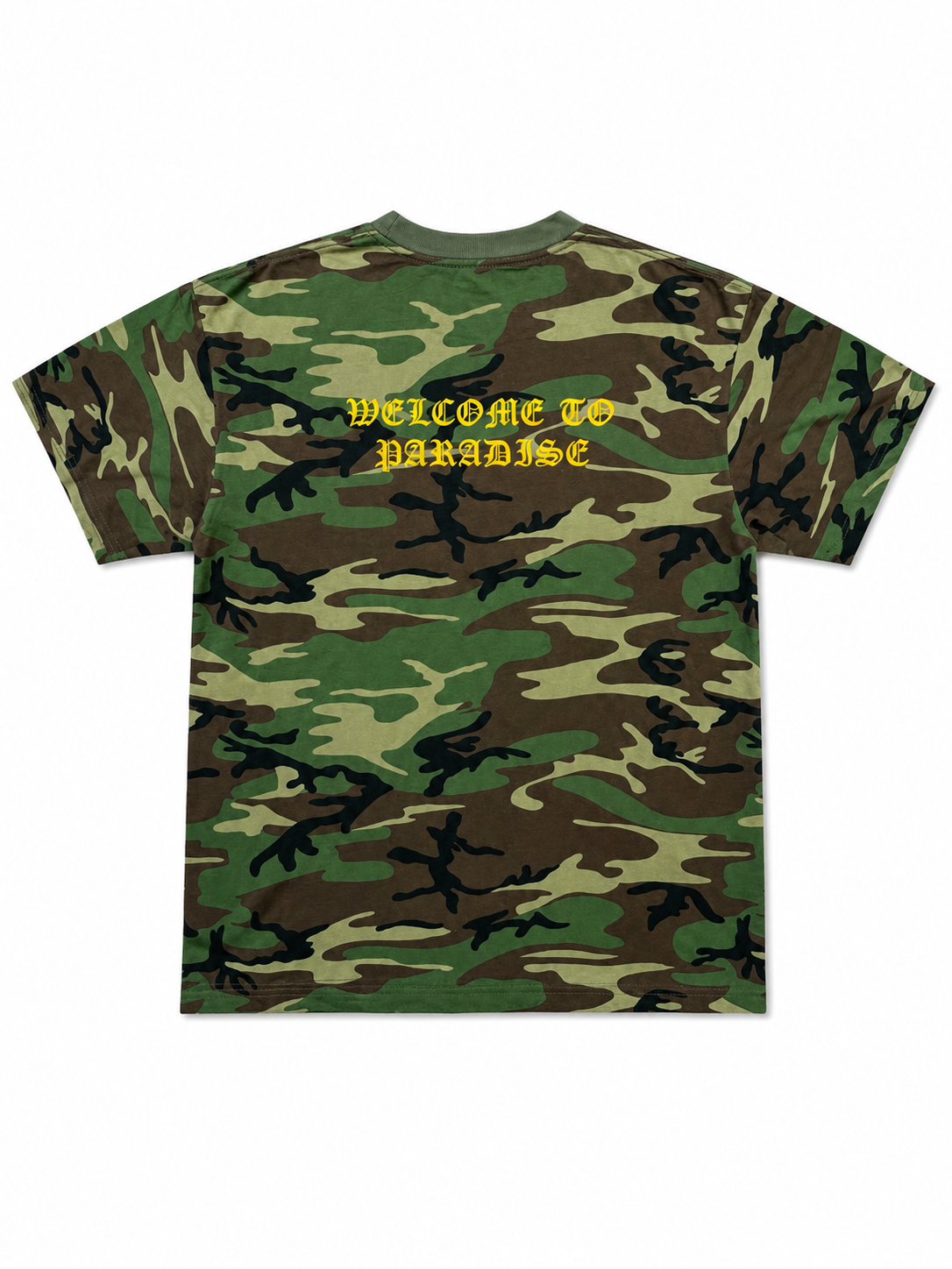 Adult Welcome to Paradise Tee | Green Camo